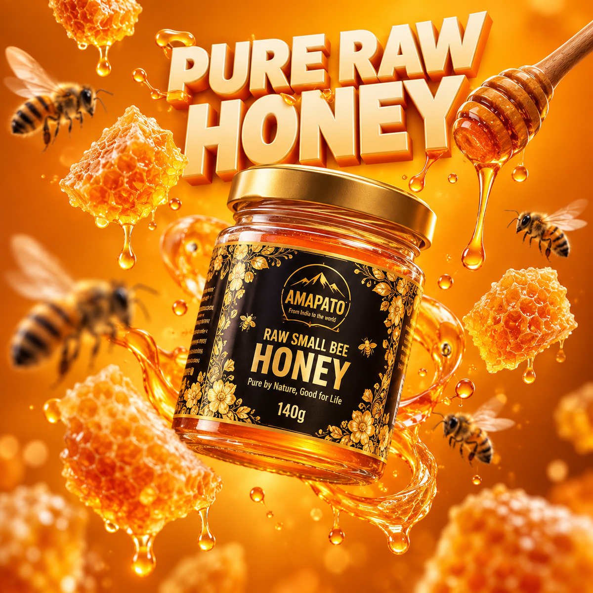 Amapato Raw Small Bee Honey, 40g (100% Pure Raw Honey, No Added Sugar)