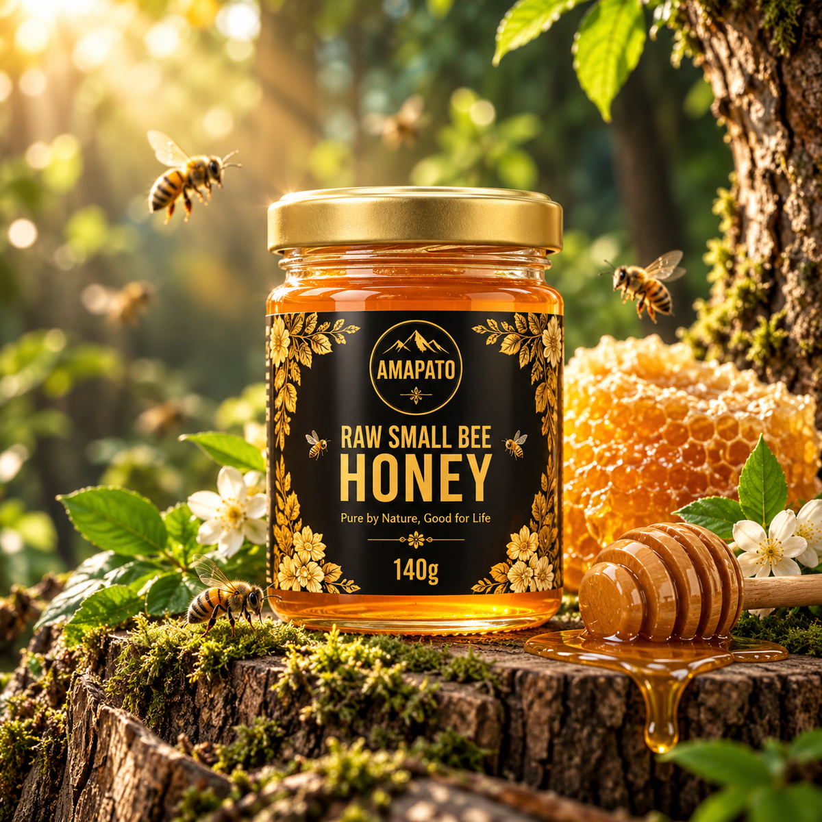 Amapato Raw Small Bee Honey, 40g (100% Pure Raw Honey, No Added Sugar)