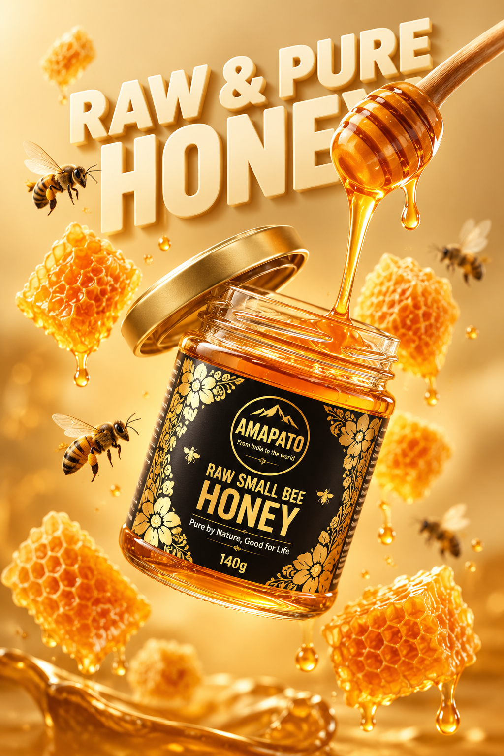 Amapato Raw Small Bee Honey, 40g (100% Pure Raw Honey, No Added Sugar)