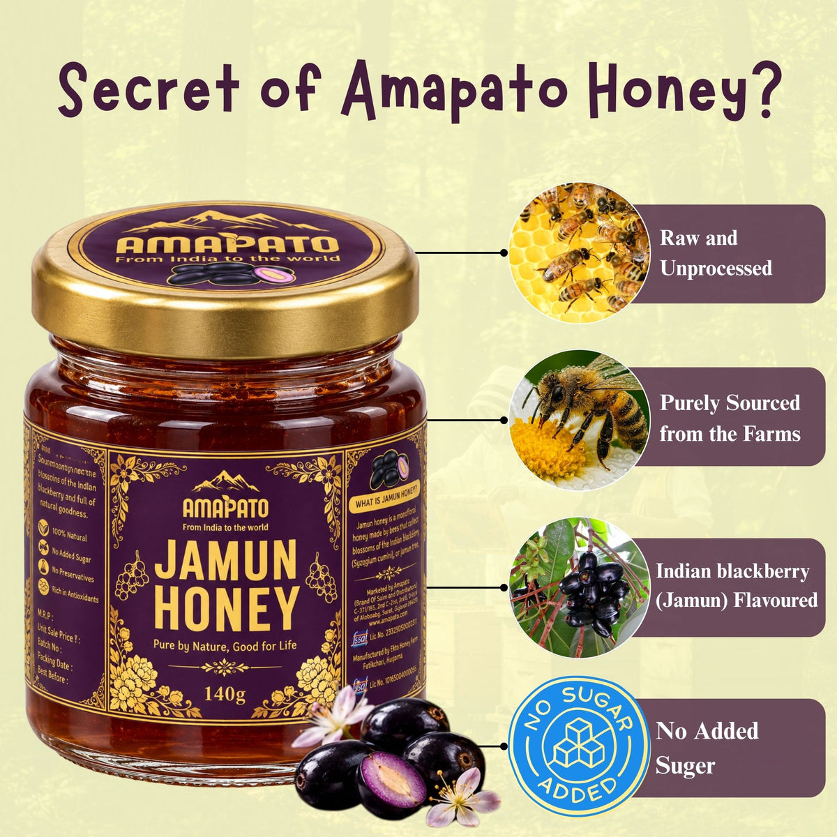 Amapato Jamun Honey 140g (100% Natural, No Added Sugar, No Preservatives)