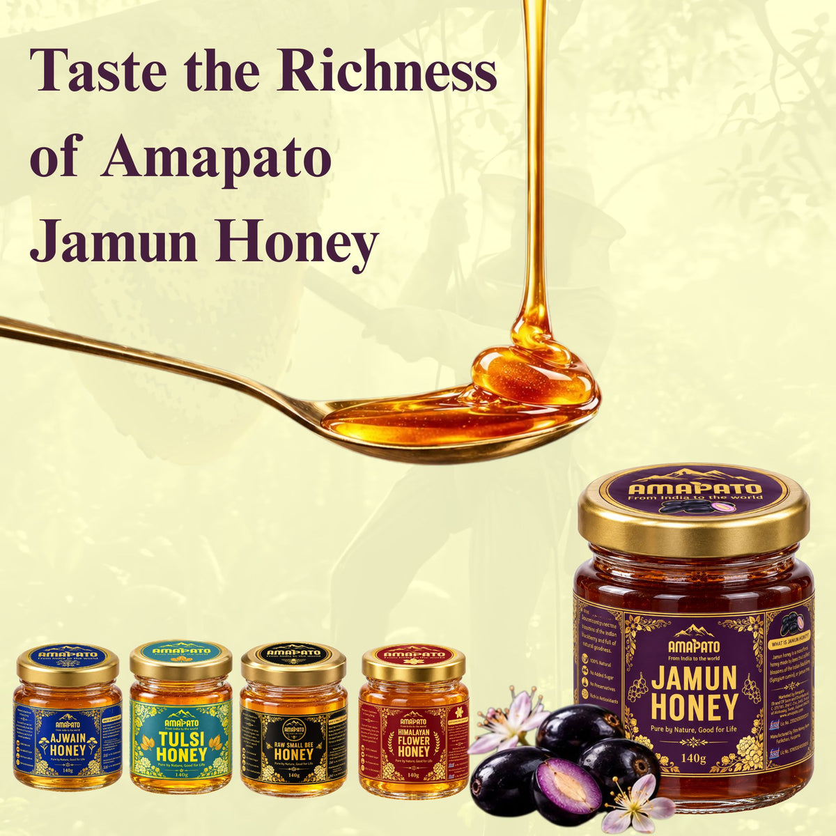Amapato Jamun Honey 140g (100% Natural, No Added Sugar, No Preservatives)
