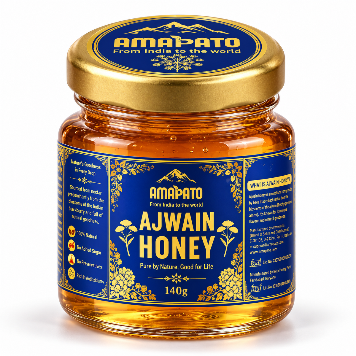 Amapato Pure Ajwain Honey, 140g (100% Natural, No Added Sugar, No Preservatives)