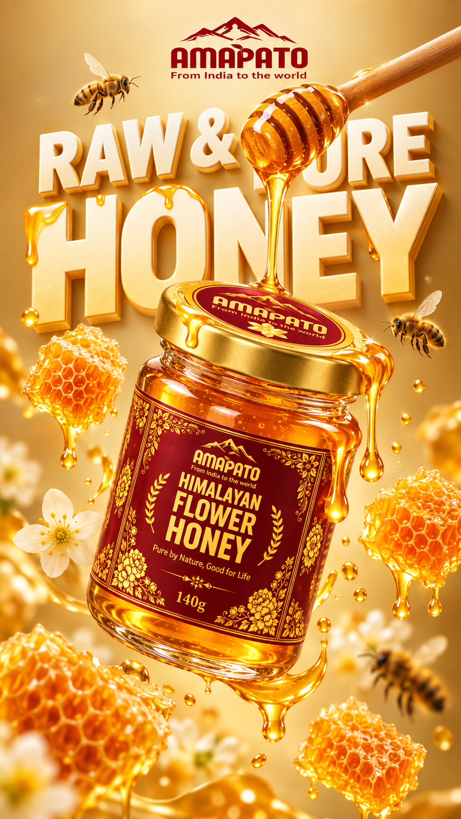 Amapato Himalayan Flower Honey 140g (100% Natural, No Added Sugar, No Preservatives)