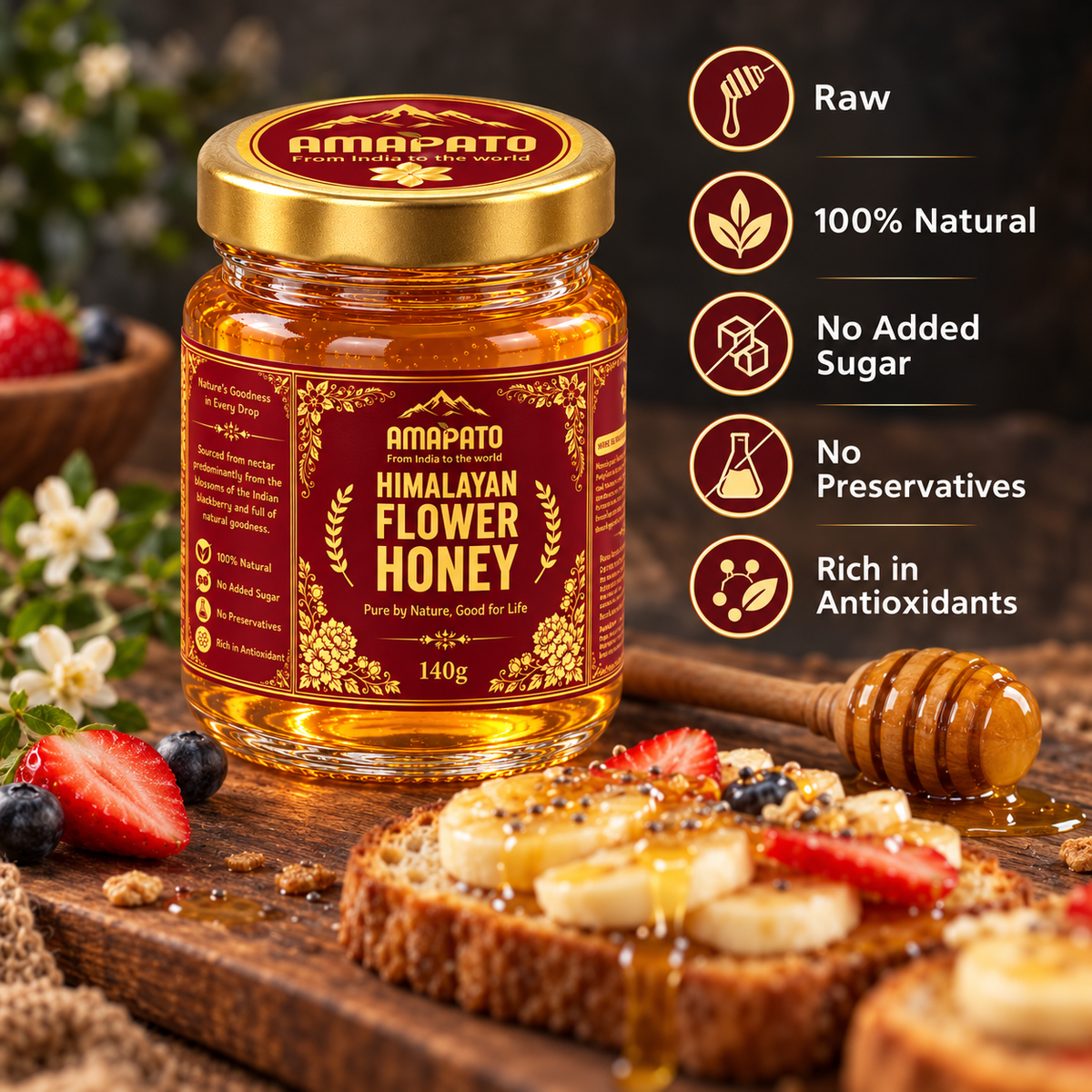 Amapato Himalayan Flower Honey 140g (100% Natural, No Added Sugar, No Preservatives)