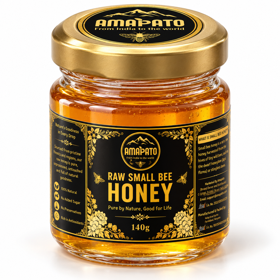 Amapato Raw Small Bee Honey, 140g (100% Pure Raw Honey, No Added Sugar)