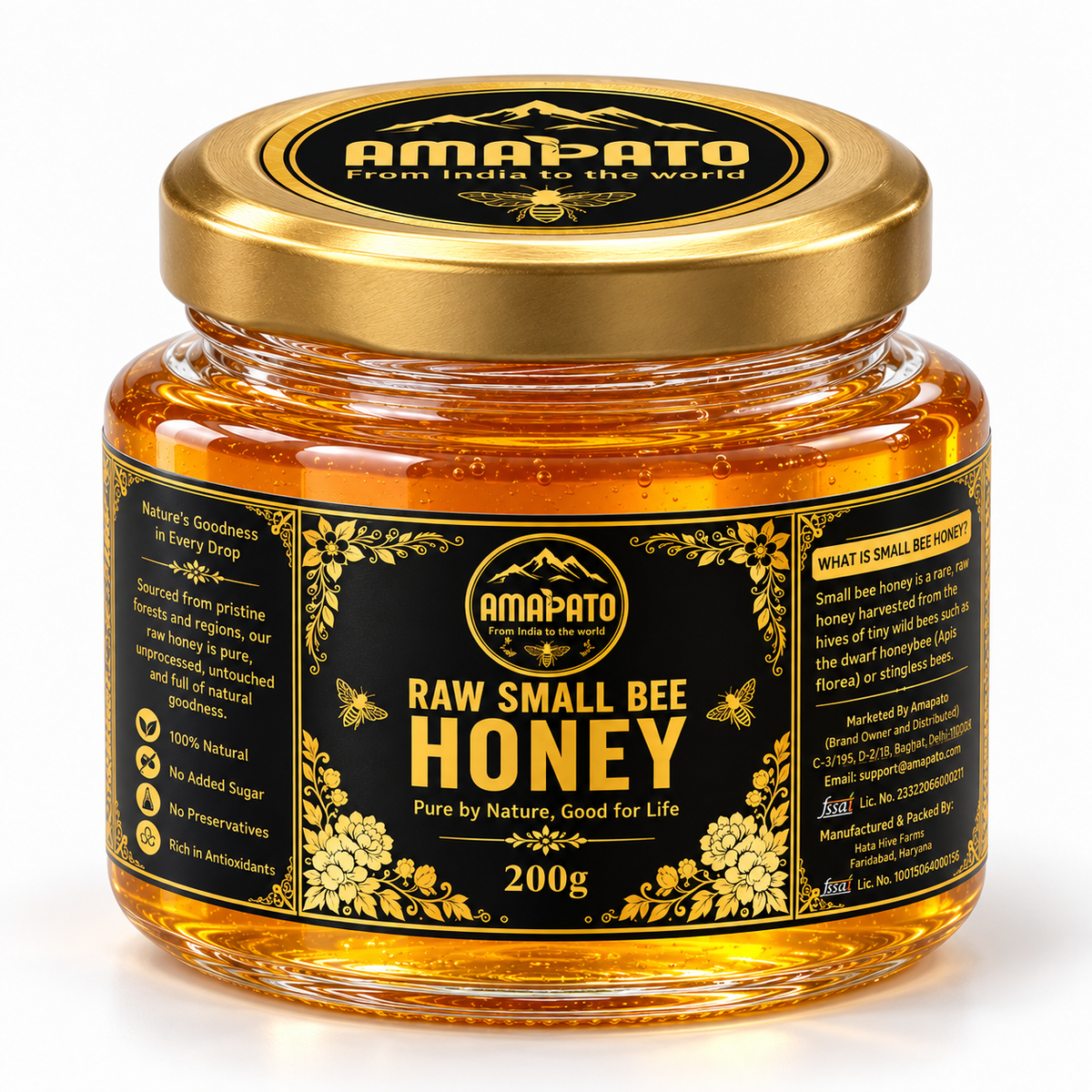 Amapato Raw Small Bee Honey, 200g (100% Pure Raw Honey, No Added Sugar)