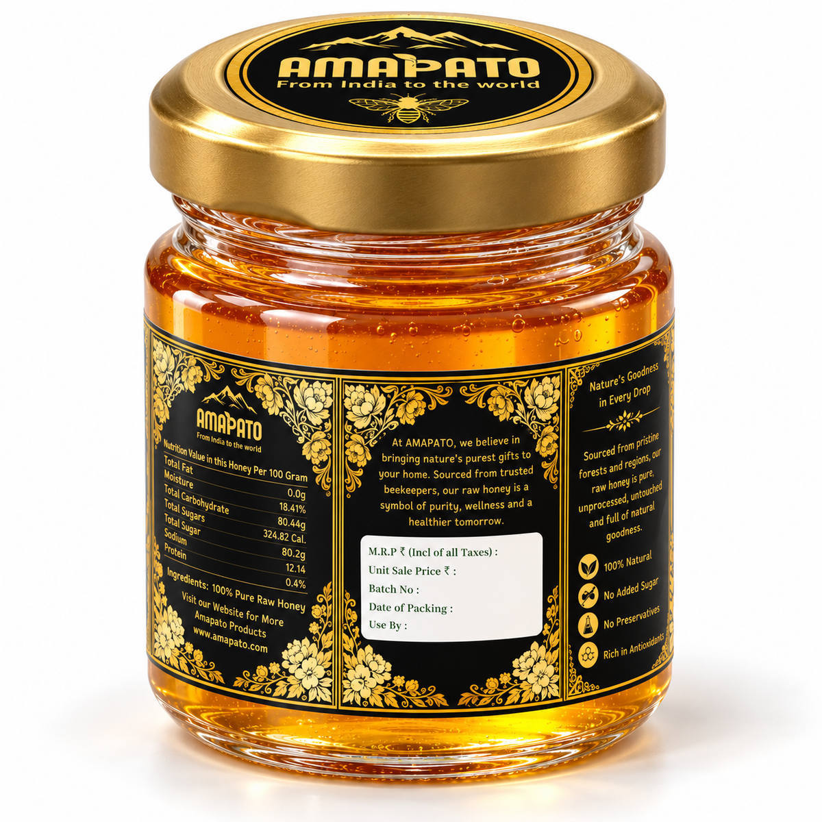 Amapato Raw Small Bee Honey, 40g (100% Pure Raw Honey, No Added Sugar)