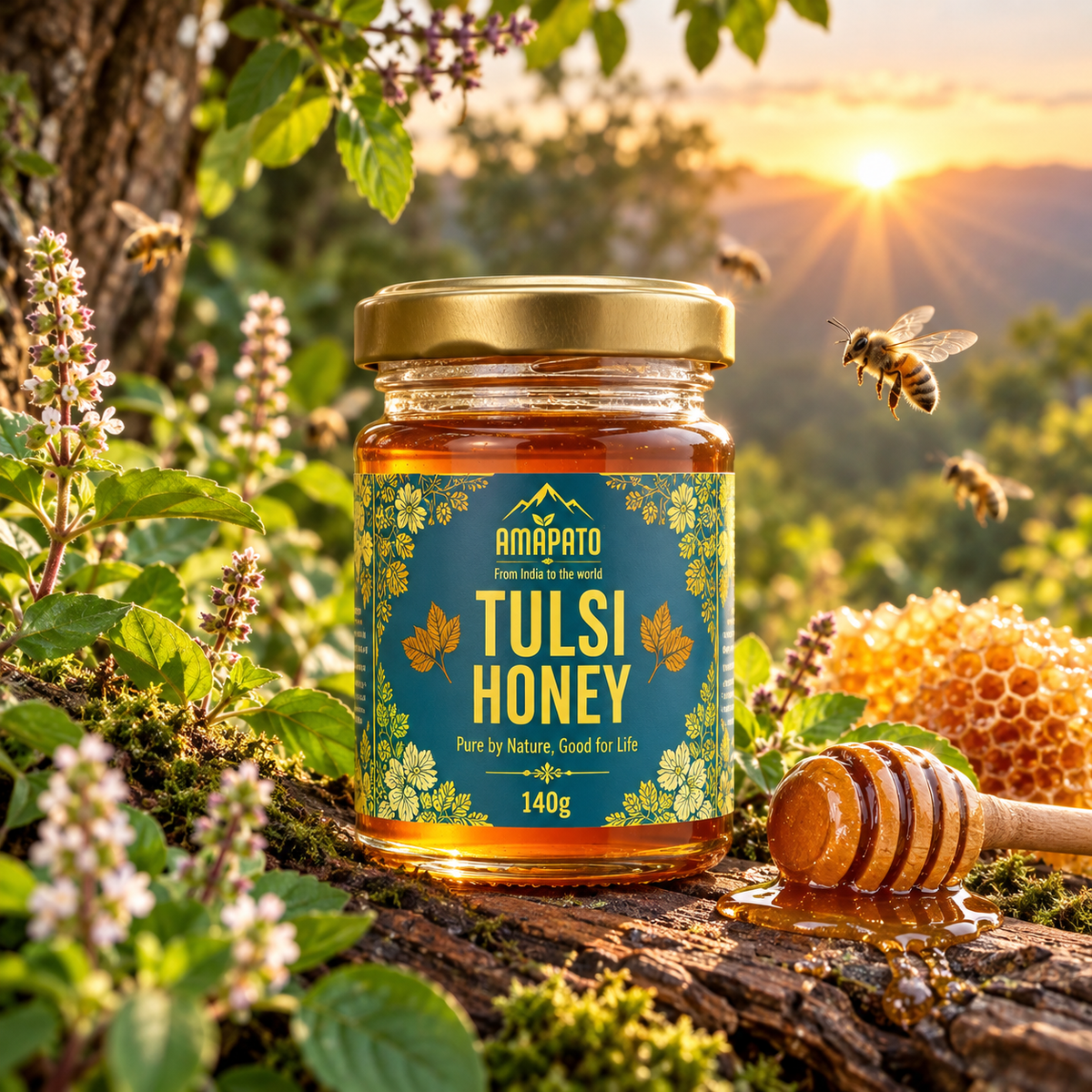 Amapato Tulsi Honey 140g (100% Pure Raw Honey, No Added Sugar)