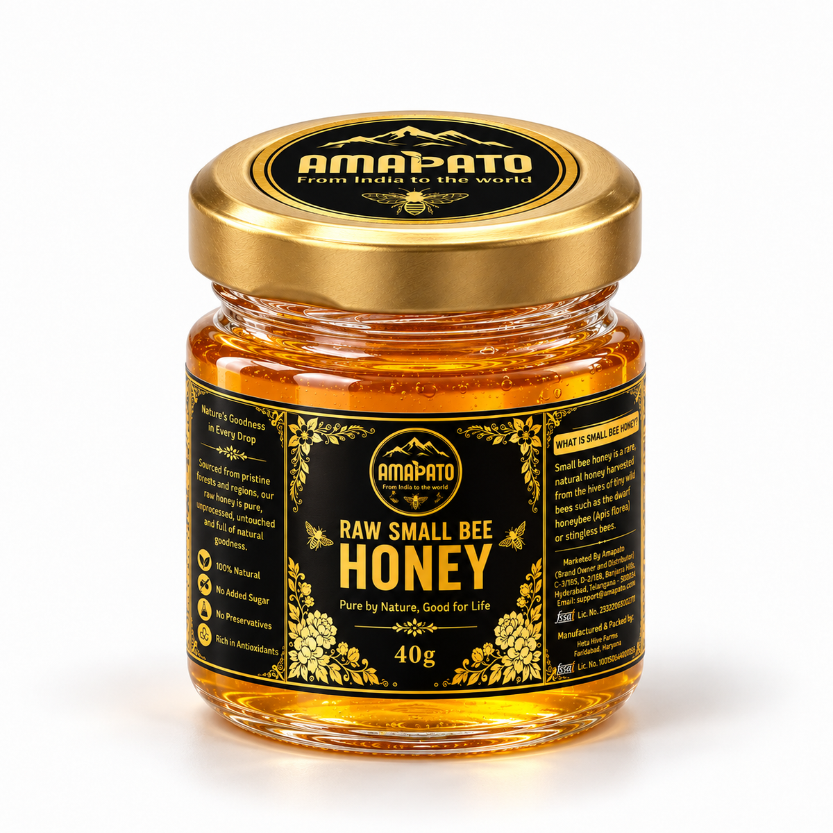 Amapato Raw Small Bee Honey, 40g (100% Pure Raw Honey, No Added Sugar)