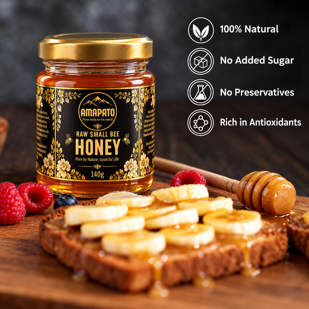 Amapato Raw Small Bee Honey, 40g (100% Pure Raw Honey, No Added Sugar)