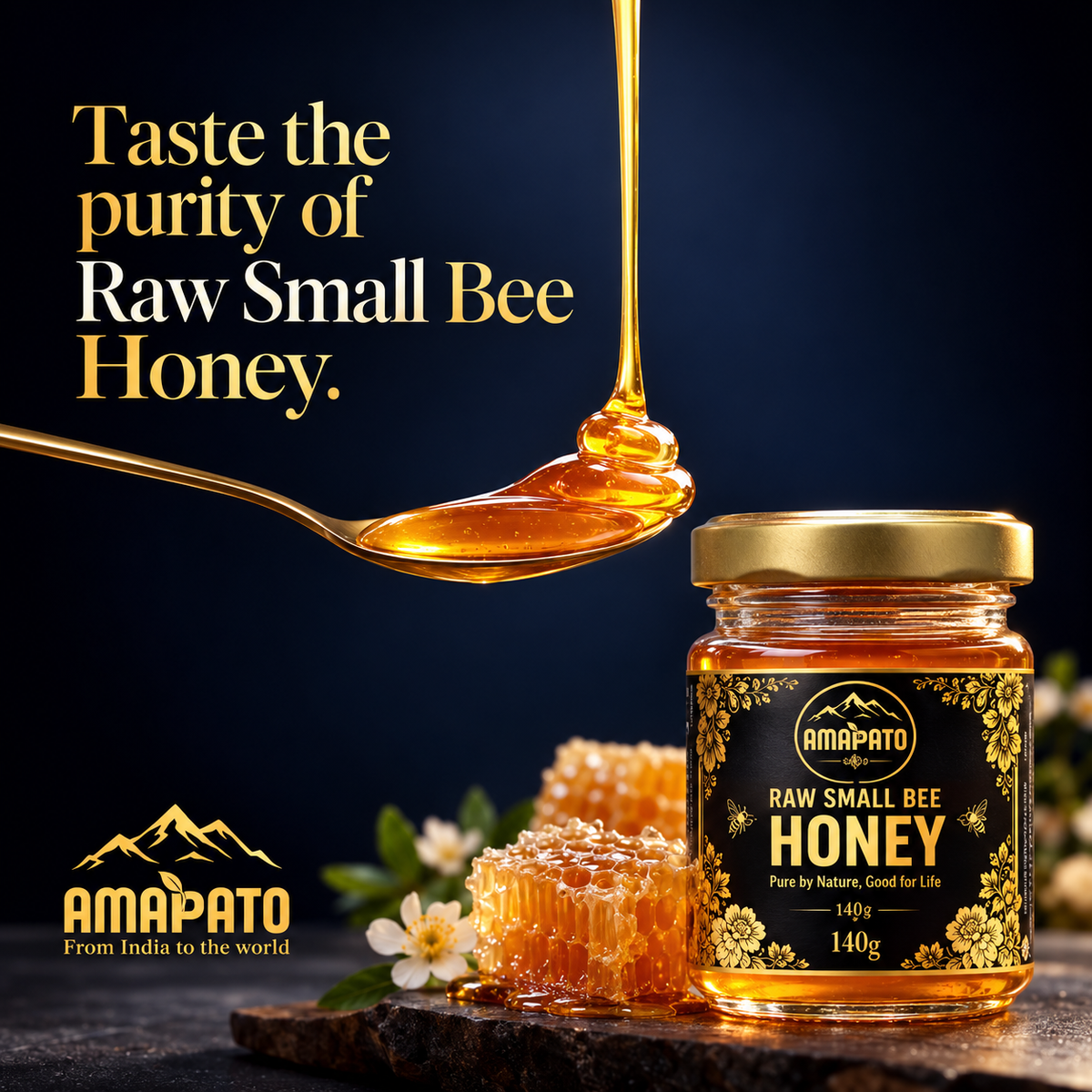 Amapato Raw Small Bee Honey, 40g (100% Pure Raw Honey, No Added Sugar)
