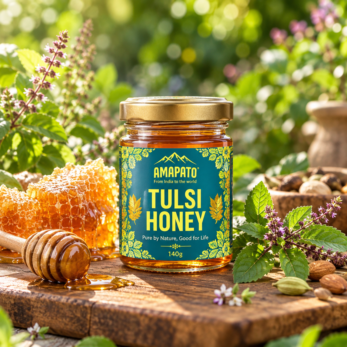 Amapato Tulsi Honey 140g (100% Pure Raw Honey, No Added Sugar)