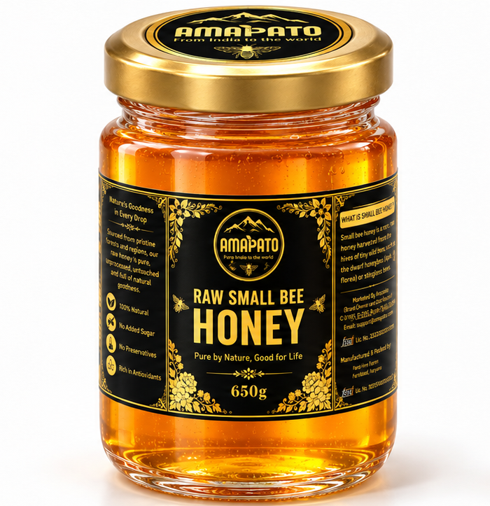 Amapato Raw Small Bee Honey, 650g (100% Pure Raw Honey, No Added Sugar)