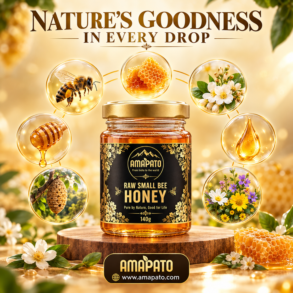 Amapato Raw Small Bee Honey, 40g (100% Pure Raw Honey, No Added Sugar)