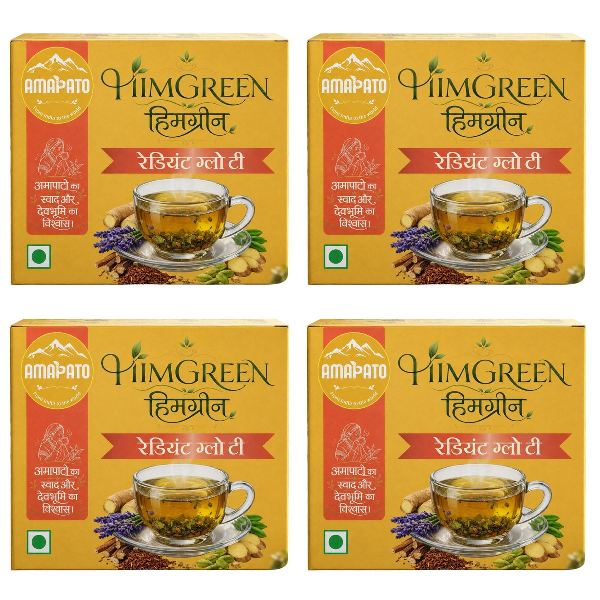 AMAPATO HimGreen Radiant Glow Herbal Green Tea Bags | Darjeeling Green Tea with Lavender, Rooibos, Licorice, Ginger & Cardamom | Pack of 4 (40 Tea Bags, 60g)