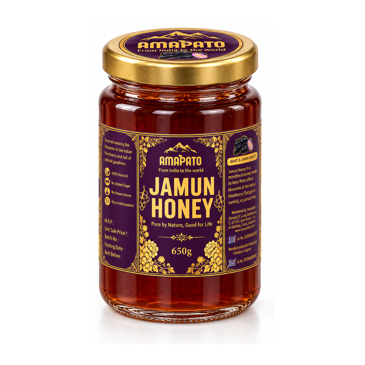 Amapato Jamun Honey 650g (100% Natural, No Added Sugar, No Preservatives)