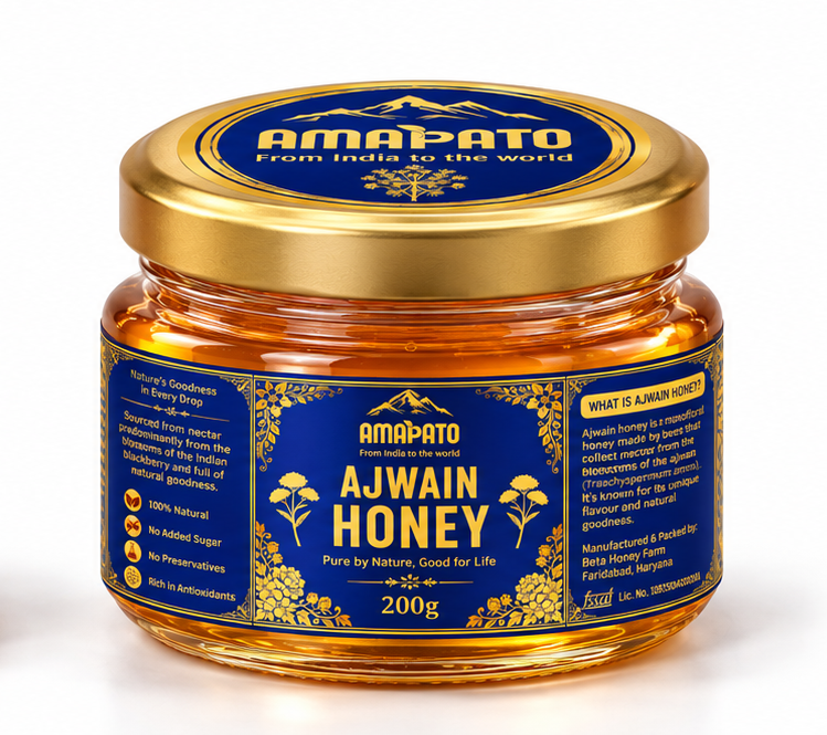 Amapato Pure Ajwain Honey, 200g (100% Natural, No Added Sugar, No Preservatives)