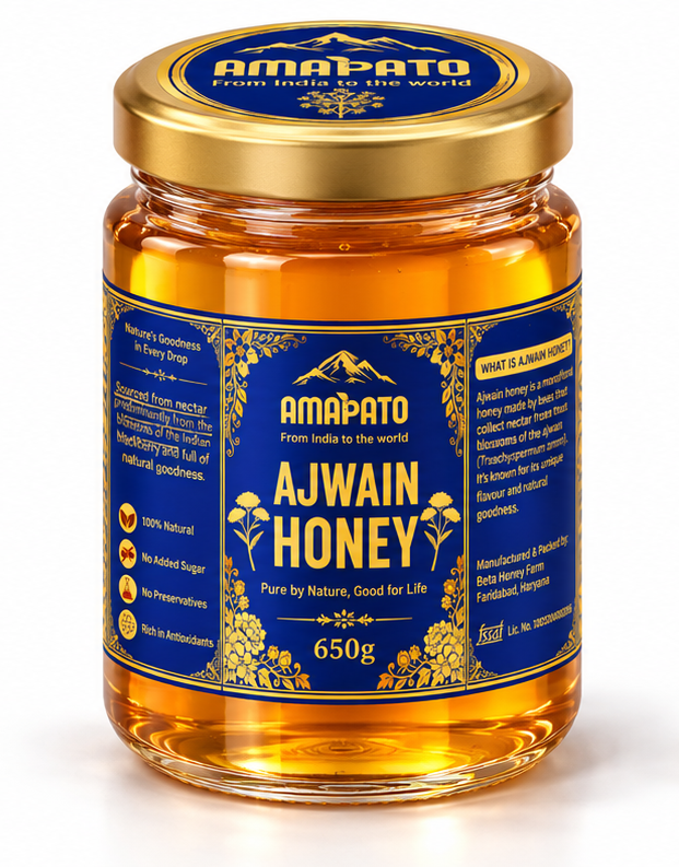 Amapato Pure Ajwain Honey, 650g (100% Natural, No Added Sugar, No Preservatives)