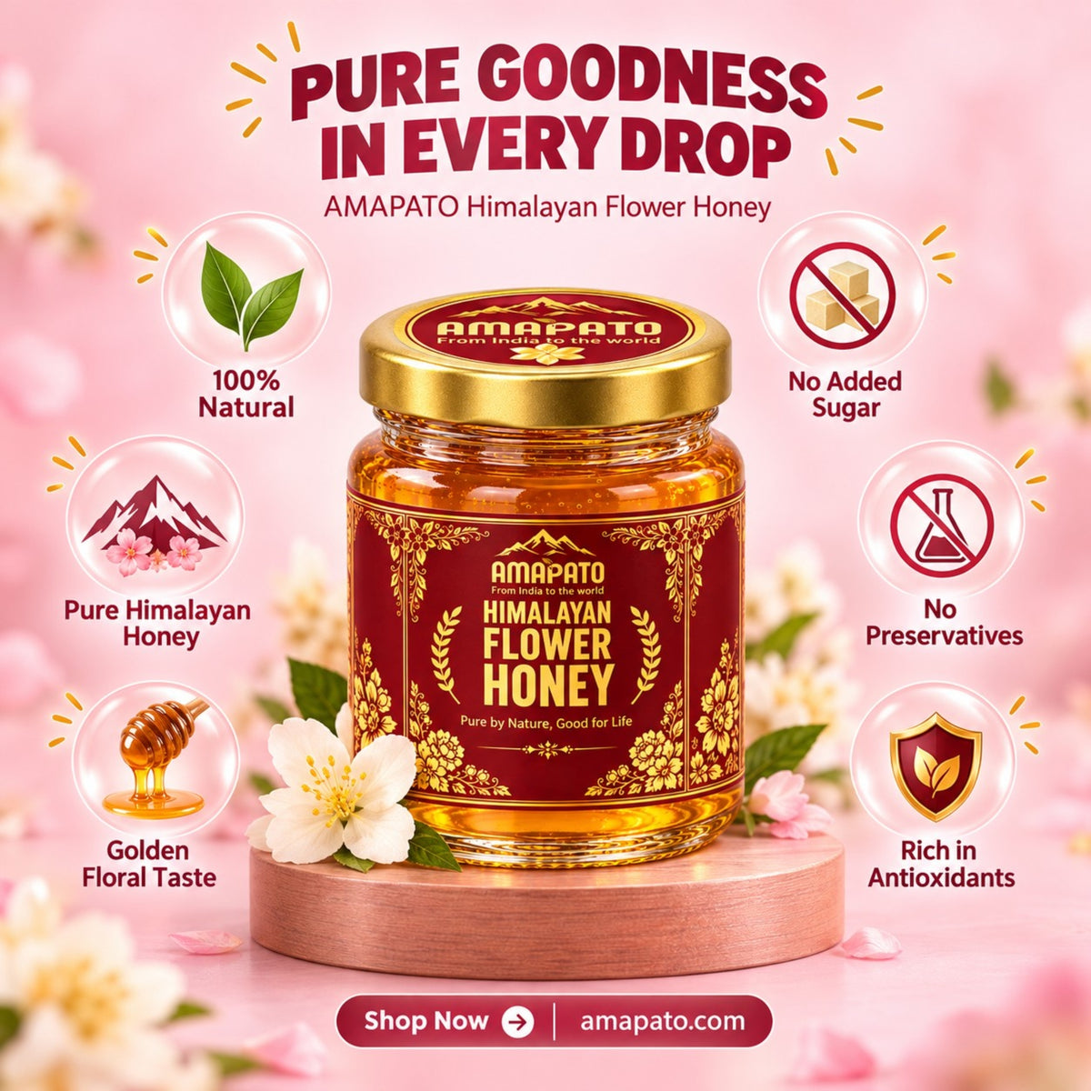 Amapato Himalayan Flower Honey 650g (100% Natural, No Added Sugar, No Preservatives)