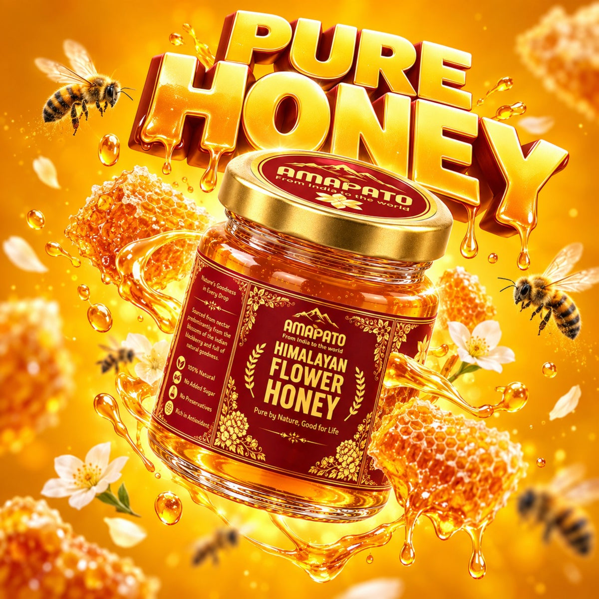 Amapato Himalayan Flower Honey 650g (100% Natural, No Added Sugar, No Preservatives)