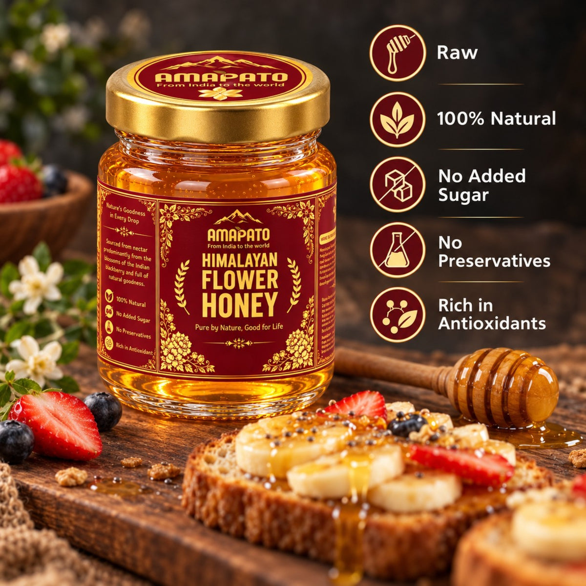 Amapato Himalayan Flower Honey 650g (100% Natural, No Added Sugar, No Preservatives)