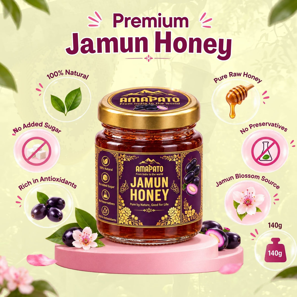 Amapato Jamun Honey 140g (100% Natural, No Added Sugar, No Preservatives)