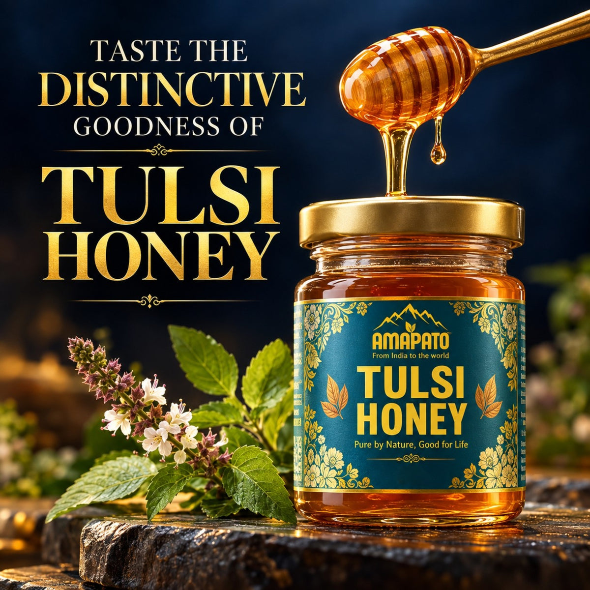 Amapato Tulsi Honey 650g (100% Pure Raw Honey, No Added Sugar)