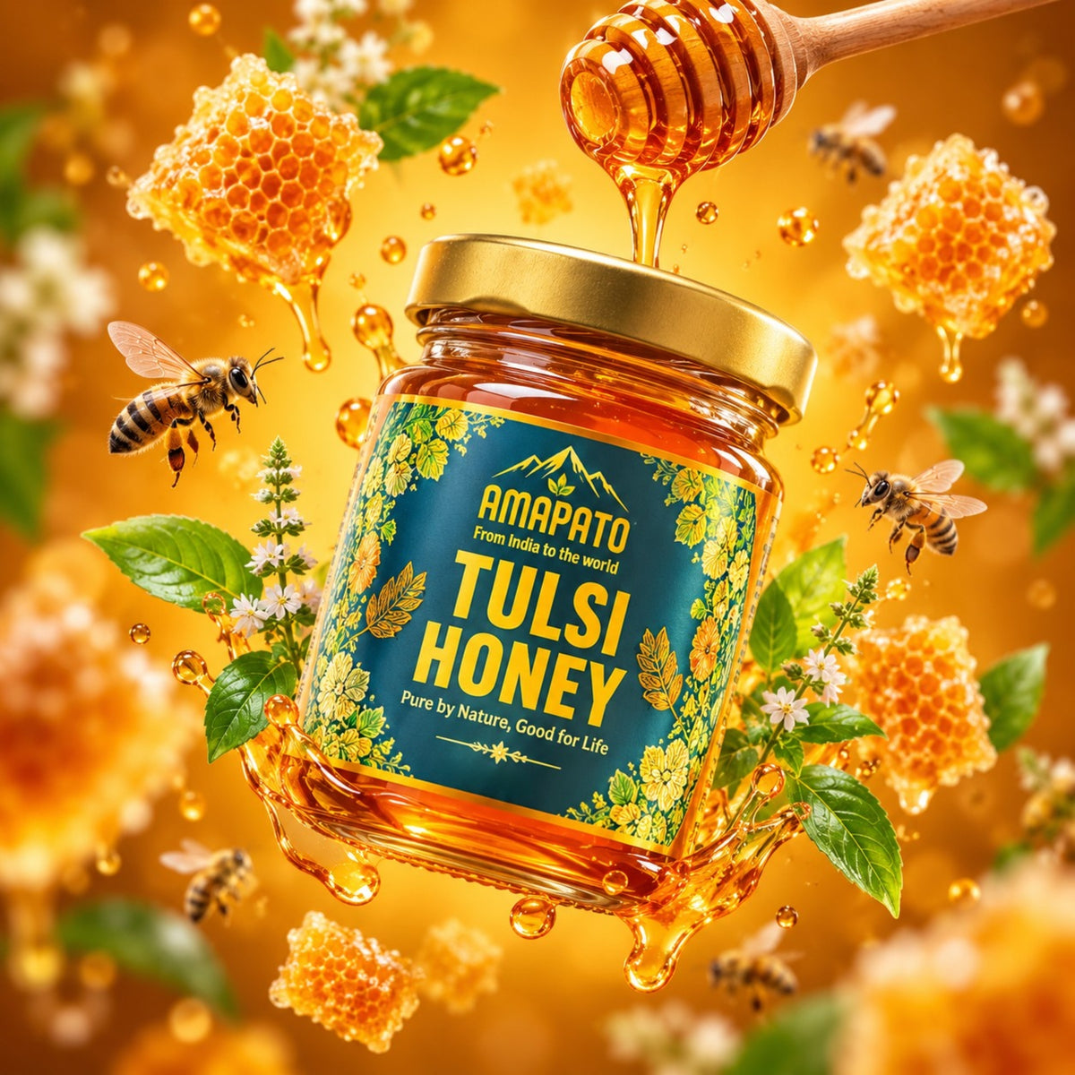 Amapato Tulsi Honey 650g (100% Pure Raw Honey, No Added Sugar)