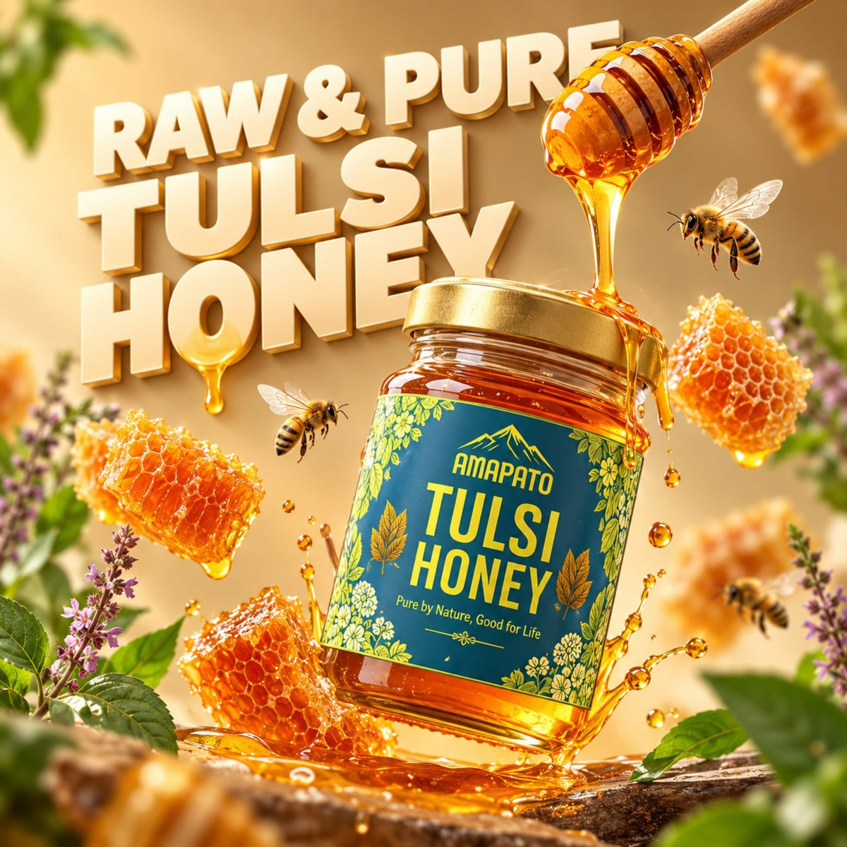 Amapato Tulsi Honey 650g (100% Pure Raw Honey, No Added Sugar)