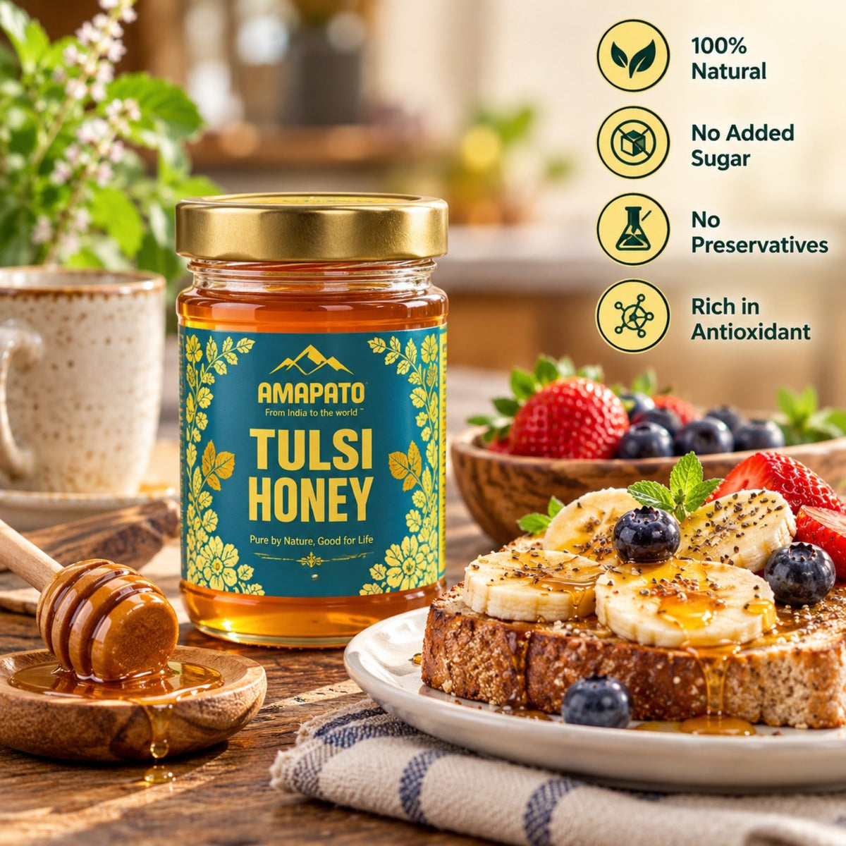 Amapato Tulsi Honey 650g (100% Pure Raw Honey, No Added Sugar)